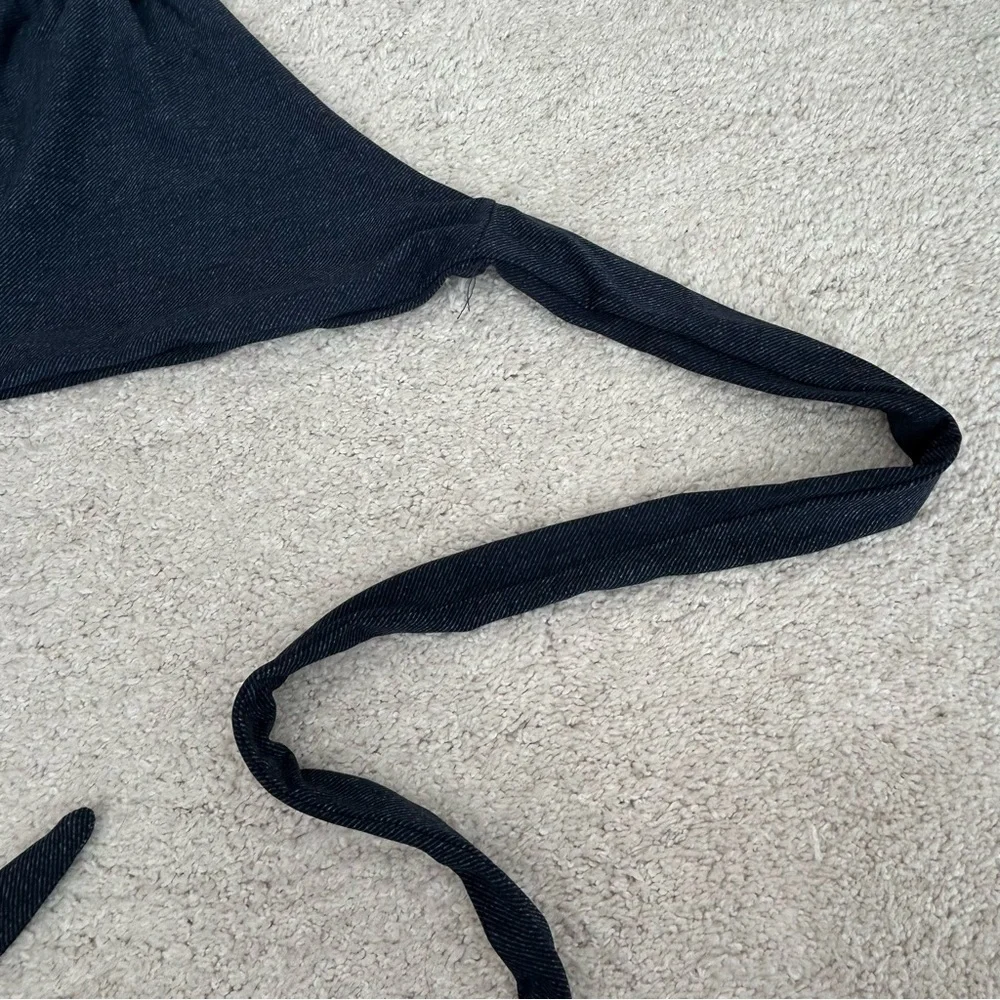 L*SPACE Denim Look Halter Bikini Top